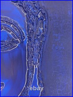 Yves Klein Bleu Outremer Foncé Bouddha Portrait Fait Main Texturée 3D Relief