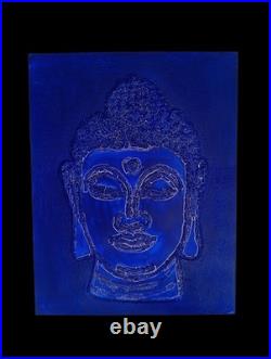 Yves Klein Bleu Outremer Foncé Bouddha Portrait Fait Main Texturée 3D Relief