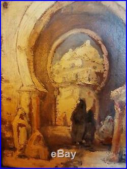 Yvonne Thivet (1888 -1972) peinture huile Orientaliste Arabes près du porche